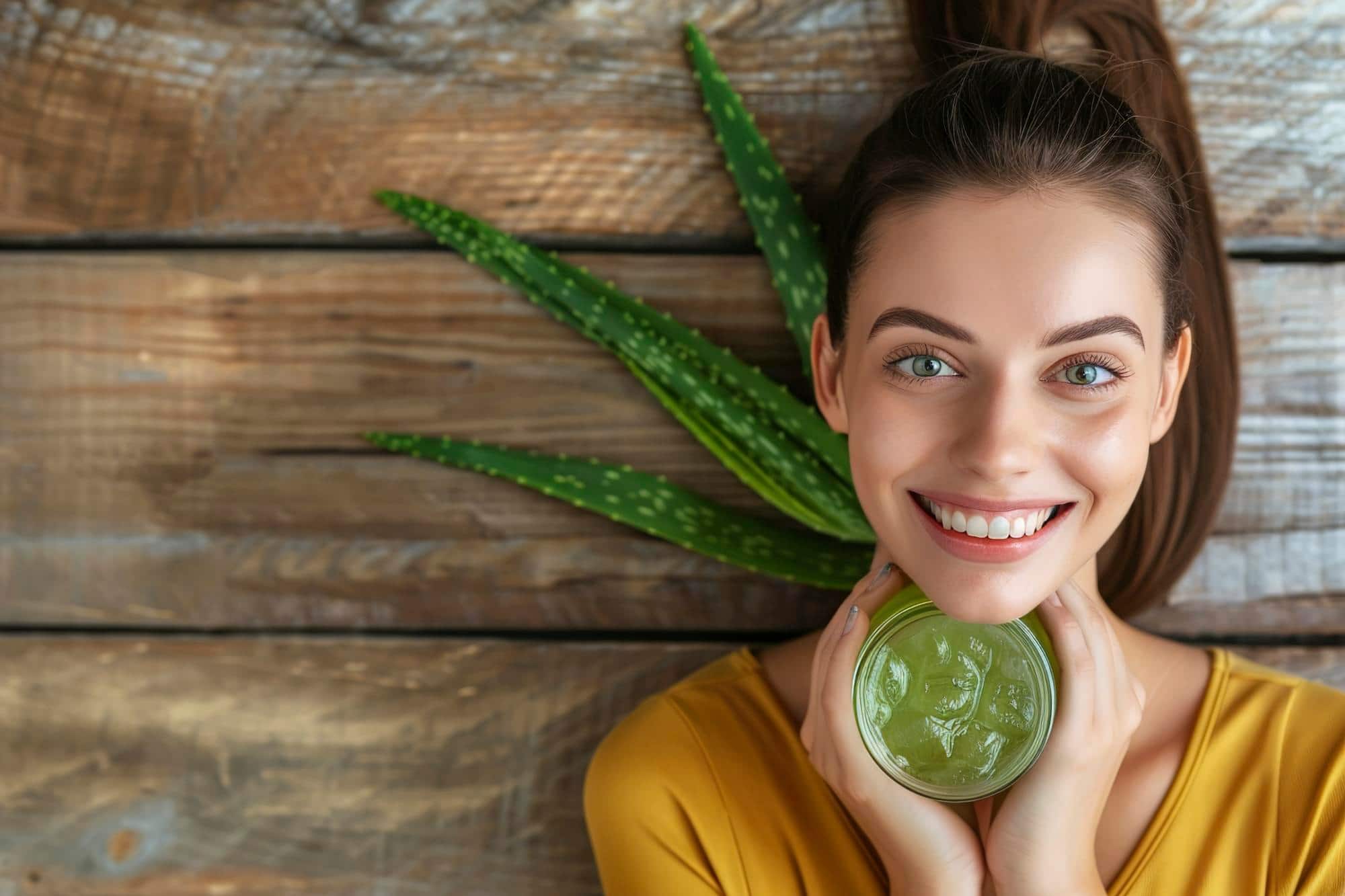 Femme tenant un bol de gel d'aloe vera utilisé comme soin naturel