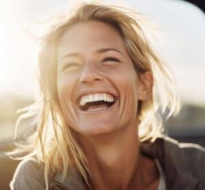 Femme souriante au naturel – symbole de santé et de joie de vivre