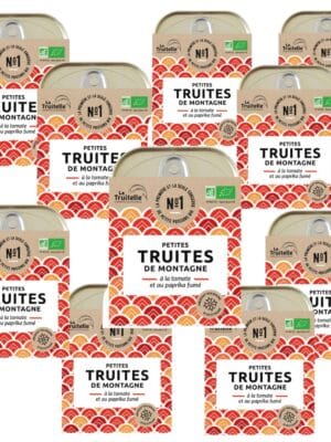 Pack de 10 conserves de Truites de montagne à la tomate et au paprika fumé