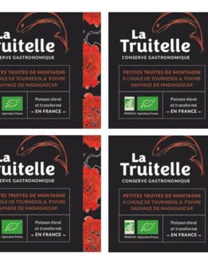 4 boites de Petites truites de montagne à l'huile de tournesol et poivre sauvage de Madagascar