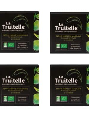 Pack de 4 conserves de petites truites à l'huile de colza et combava