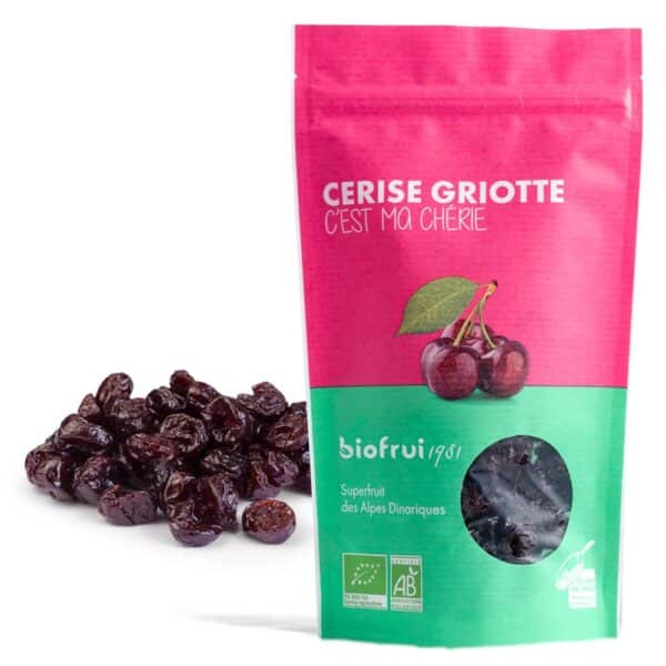Cerise Griotte séchée entière bio des Alpes Dinariques - 10 Sachets de 100g imprimé éco-conçu