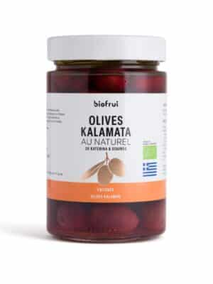 Olive Kalamon noire bio de Kalamata traditionnelle en pot de 200 g, carton de 12 pots