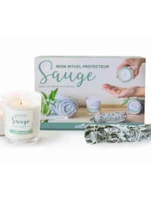 Coffret Mon Rituel Sauge : Bougies et Tresse d’Encens 100% Naturel - AROMANDISE
