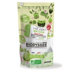 Poudre de thé vert matcha bio Biodyssée 100 g, matcha spécial cuisine riche en antioxydants