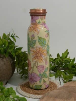 Bouteille d’eau en cuivre pur imprimé floral