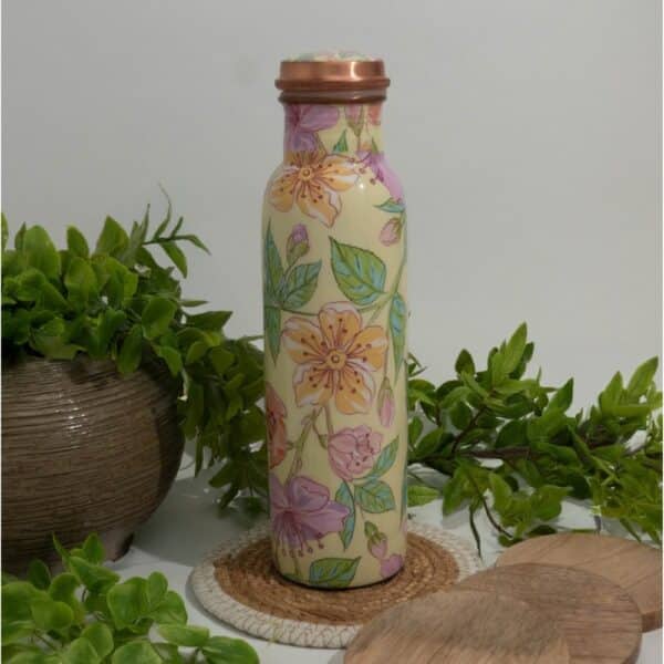 Bouteille d’eau en cuivre pur imprimé floral
