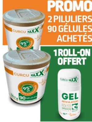 CurcumaXX – Lot de 2 Piluliers 90 gélules + 1 Roll Offert