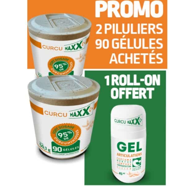CurcumaXX – Lot de 2 Piluliers 90 gélules + 1 Roll Offert