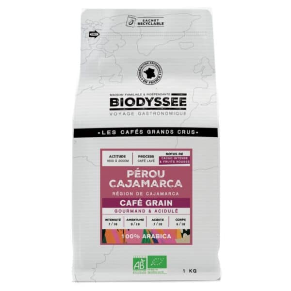 Café grain bio Pérou Cajamarca Biodyssée 1 kg – grand cru arabica gourmand et légèrement acidulé