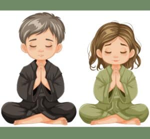 Deux enfants en pleine méditation enfant pleine conscience, assis en posture zen.