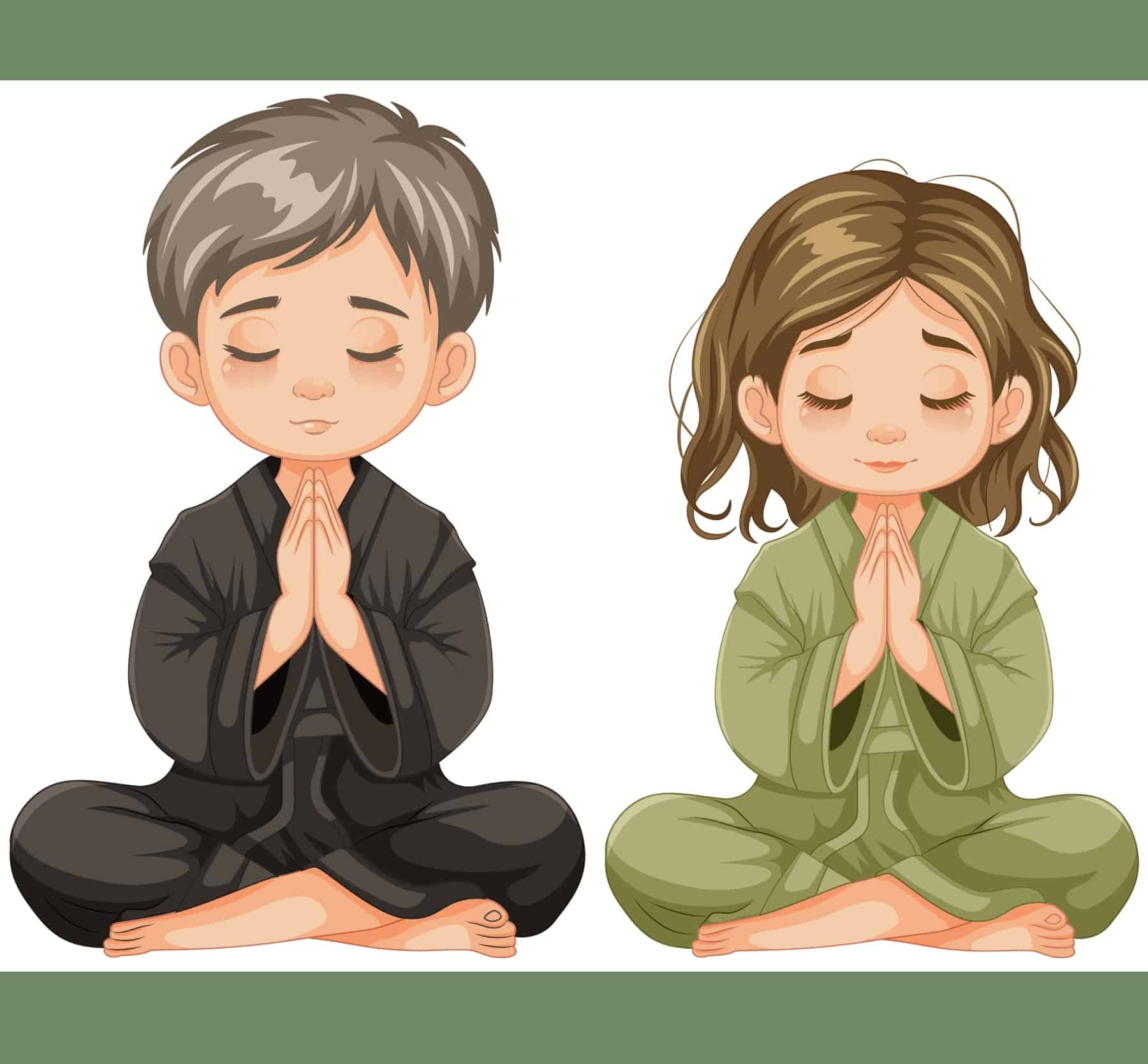 Deux enfants en pleine méditation enfant pleine conscience, assis en posture zen.