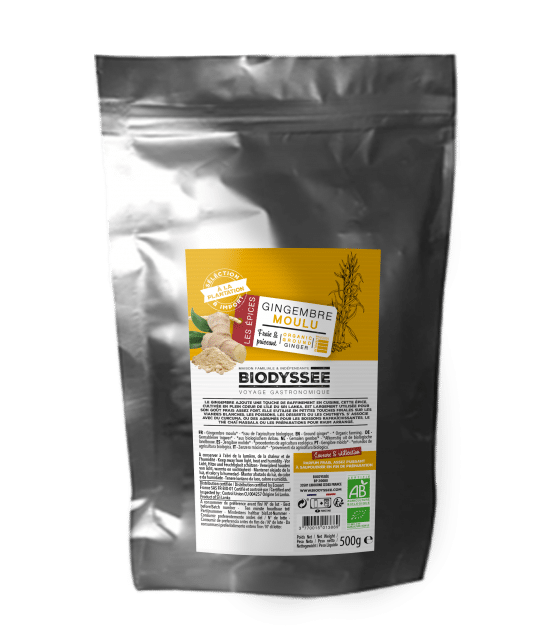 Gingembre bio moulu Biodyssée en sachet 500 g – épice naturelle au goût frais et puissant