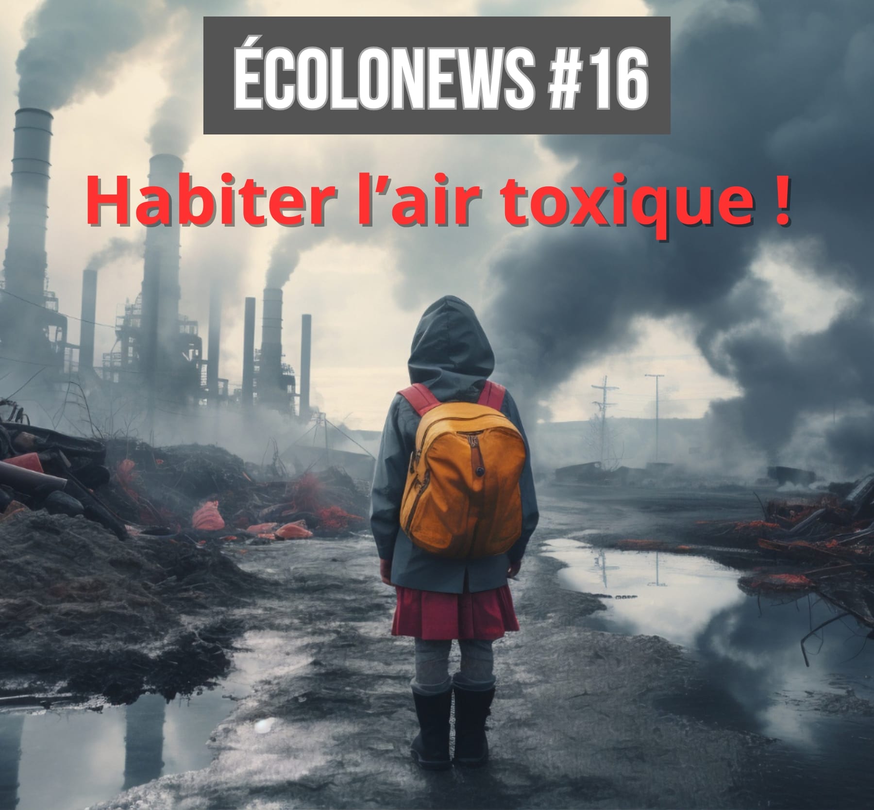Enfant face à une zone industrielle polluante, illustration de la pollution des sites industriels en France