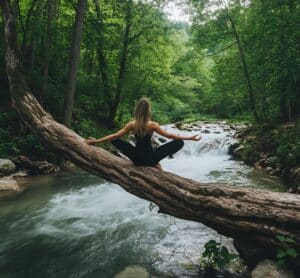 Personne en méditation dans la nature illustrant l’équilibre intérieur et la détoxification naturelle avec la zéolithe activée PMA
