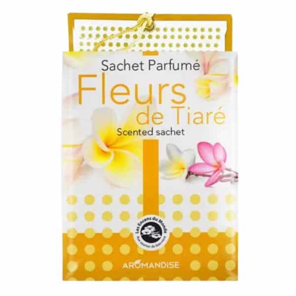 Sachet parfumé Fleur de Tiaré Aromandise pour parfumer naturellement le linge, les placards et la maison avec une senteur exotique et vanillée.