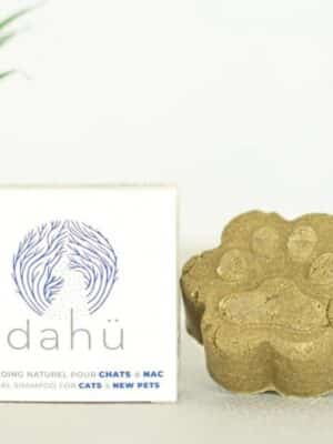 Shampoing solide naturel pour chat Dahü dans sa boîte compostable