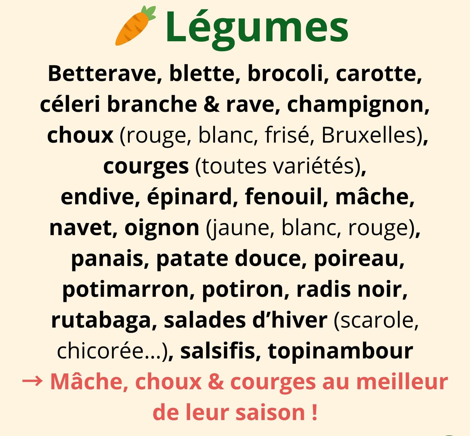 Légumes de saison à la fin novembre