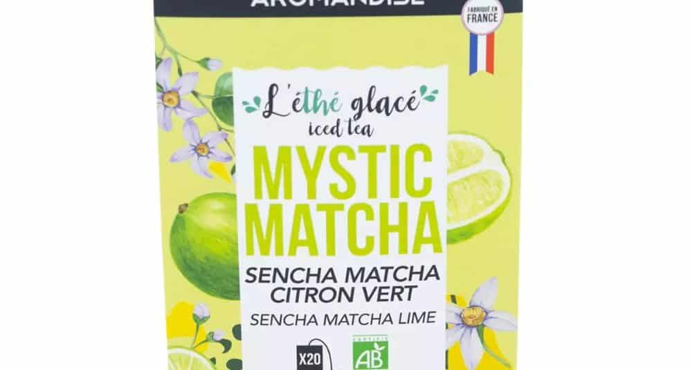 Boîte d’infusettes L’Éthé Glacé Mystic Matcha Aromandise, thé glacé bio Sencha–Matcha au citron vert.