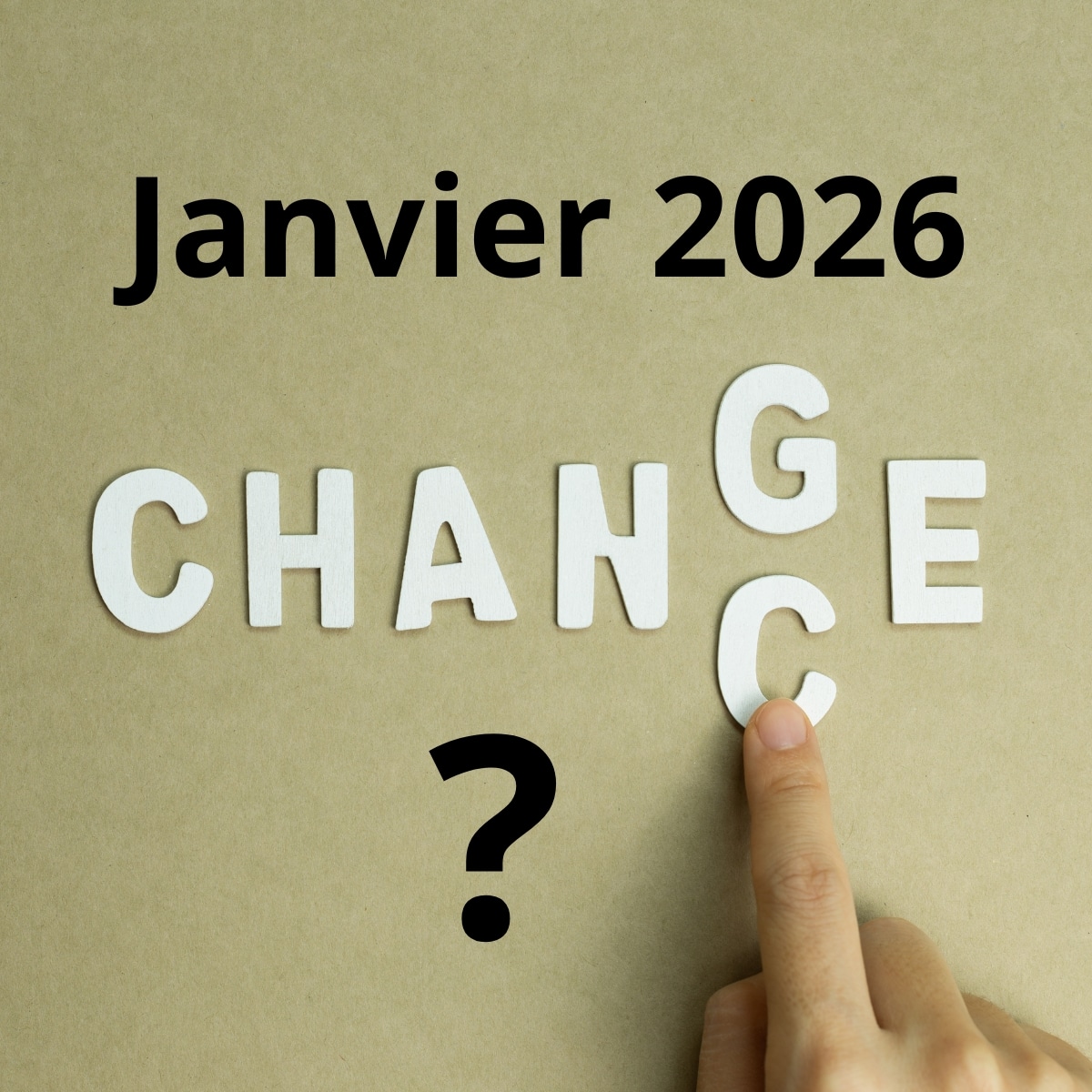 Mot “Change” avec la lettre C déplacée, illustrant les évolutions environnementales prévues en janvier 2026