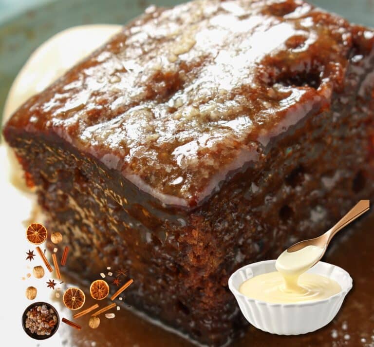 Christmas pudding revisité aux fruits secs et épices, servi avec crème anglaise
