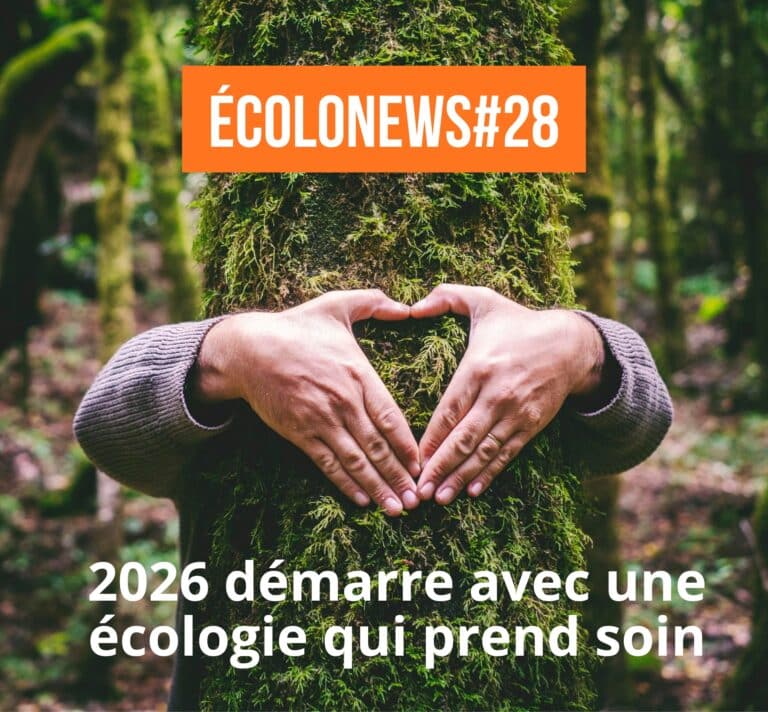 Des mains forment un cœur autour d’un tronc d’arbre, symbole d’une écologie du soin et du lien au vivant