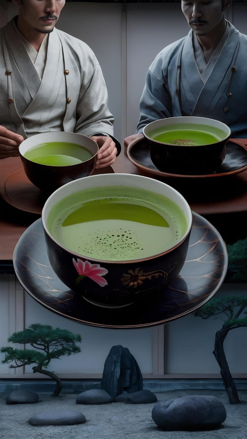 Cérémonie du thé japonais avec bols de matcha servis selon la tradition