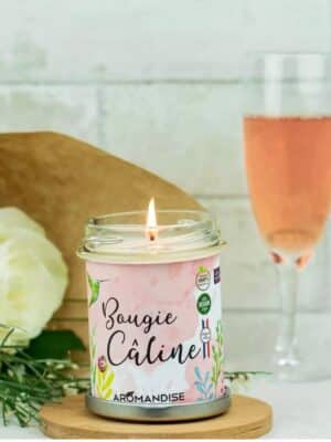 Bougie Câline Aromandise en cire de soja naturelle aux huiles essentielles, ambiance romantique et cocooning