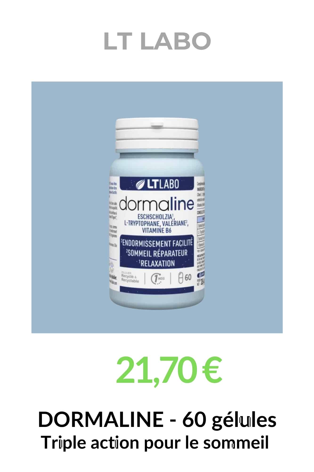 Fiche produit Bio Shop DORMAILINE - 60 gélules LT Labo