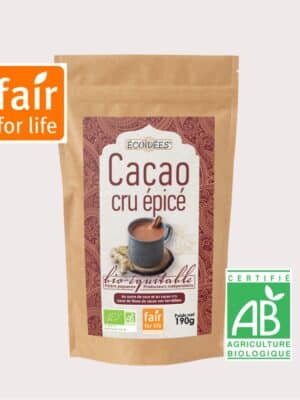 Sachet de cacao cru épicé BIO Écoidées au sucre de coco et épices indiennes