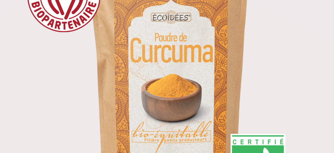 Curcuma en poudre bio équitable Écoidées – épice d’or origine Inde