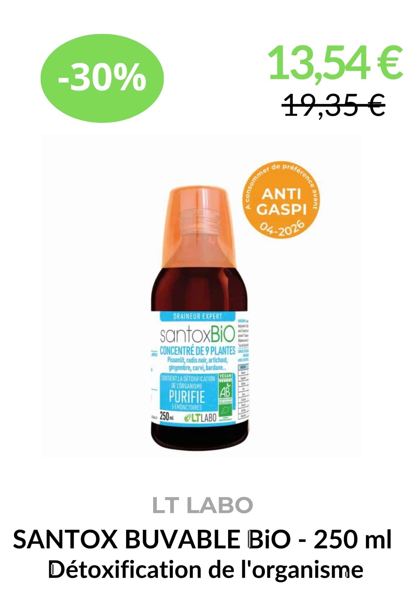 Fiche produit bio shop anti-gaspi Santox buvable LT Labo