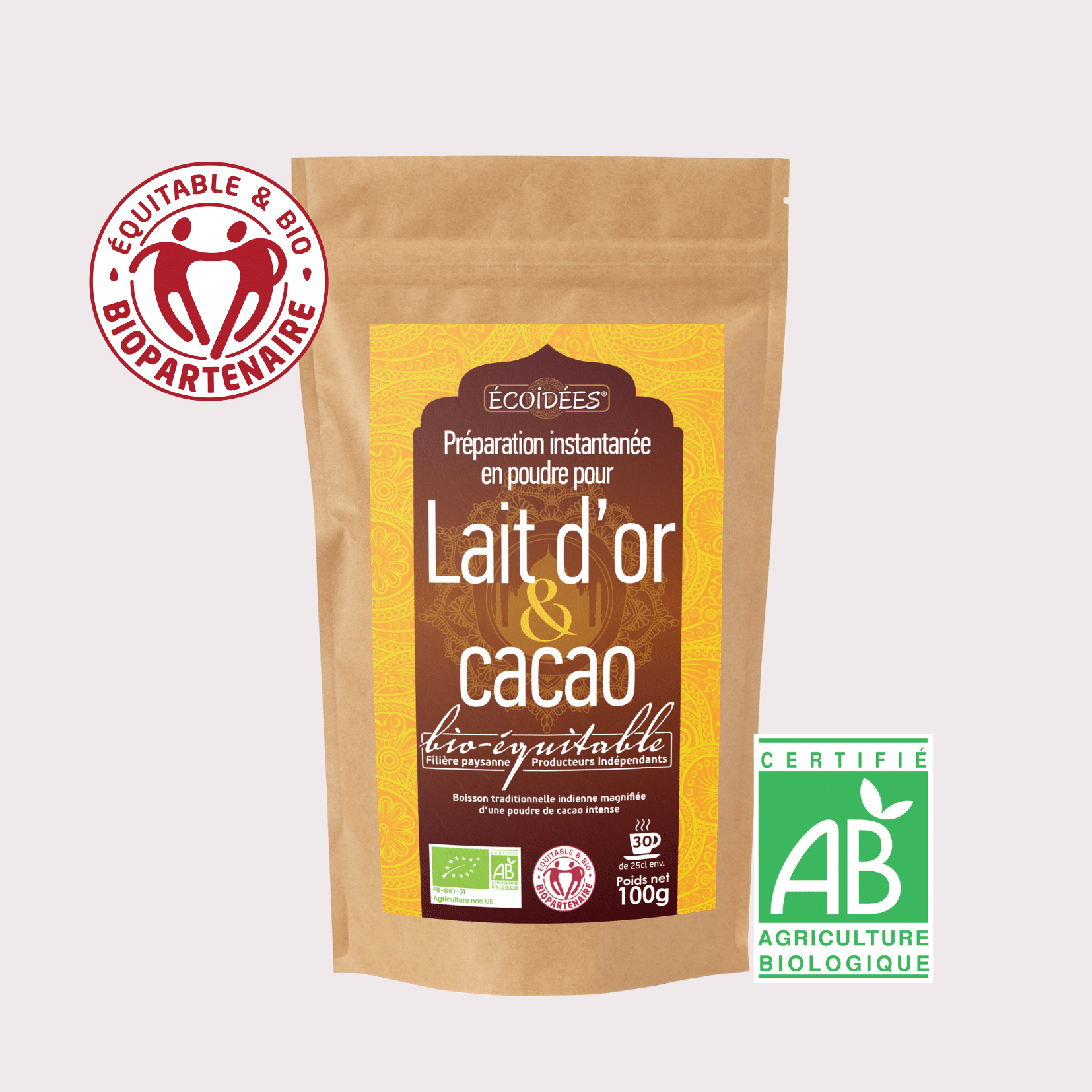 Mélange Lait d’Or au Cacao BIO & ÉQUITABLE Écoidées – préparation pour golden latte