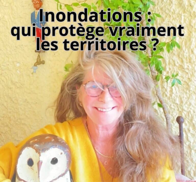 Femme souriante en pull jaune tenant une chouette décorative, illustrant un article sur les inondations, les digues et la protection des territoires face au risque climatique