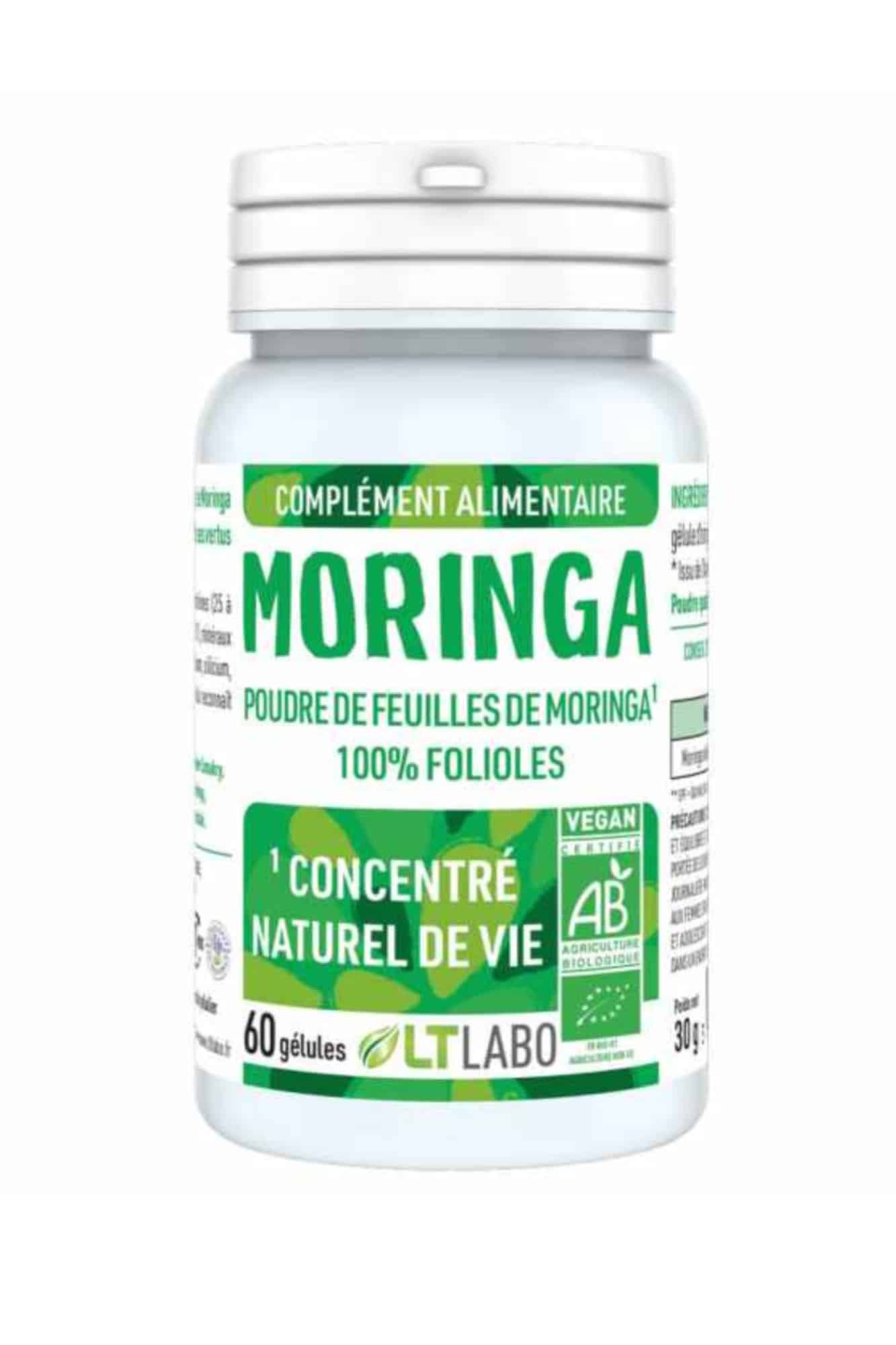 Gélules de moringa bio LT Labo, poudre de feuilles 100 % folioles