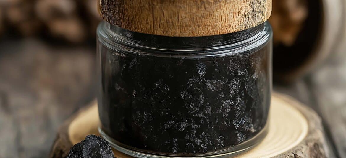 Résine de Shilajit naturelle dans un pot en verre, riche en acide fulvique – complément alimentaire LT Labo