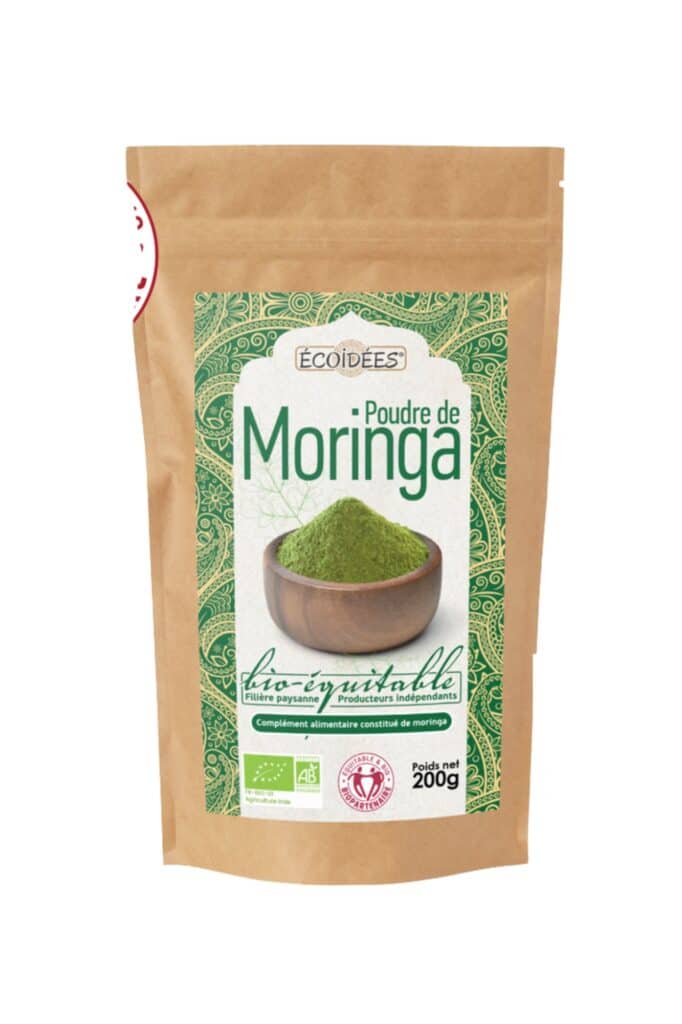 Poudre de moringa bio Écoidées en sachet, issue du commerce équitable