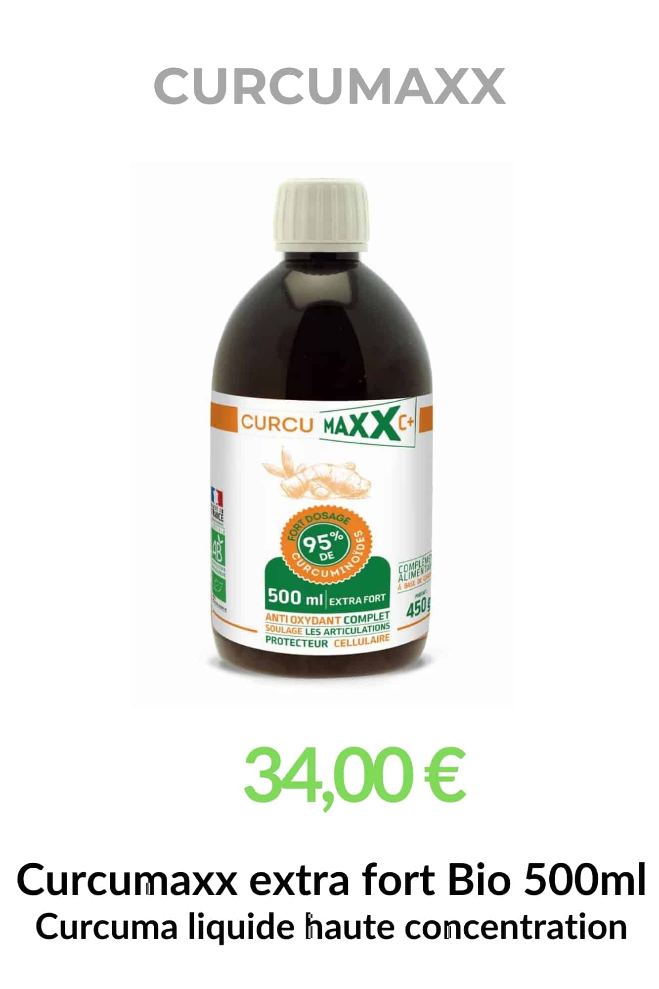 Curcumaxx EXTRA FORT BIO 500 ml complément alimentaire curcuma liquide bio haute concentration
