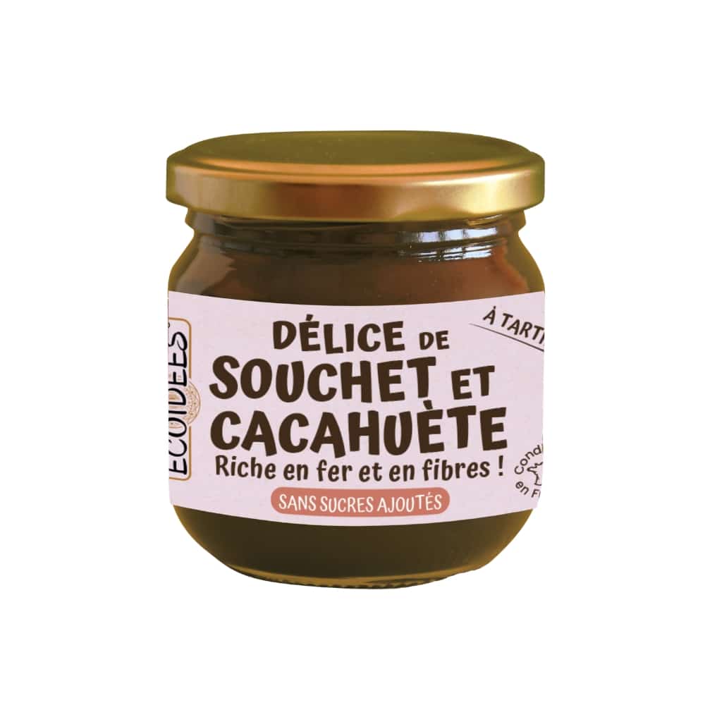 Pot de délice de souchet et cacahuète bio à tartiner Écoidées, riche en fibres et sans sucres ajoutés