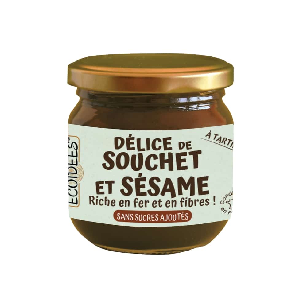 Pot de délice de souchet et sésame bio à tartiner Écoidées, riche en fibres et sans sucres ajoutés
