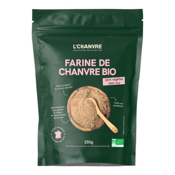 Farine de chanvre bio L’Chanvre 250 g riche en protéines végétales et sans gluten
