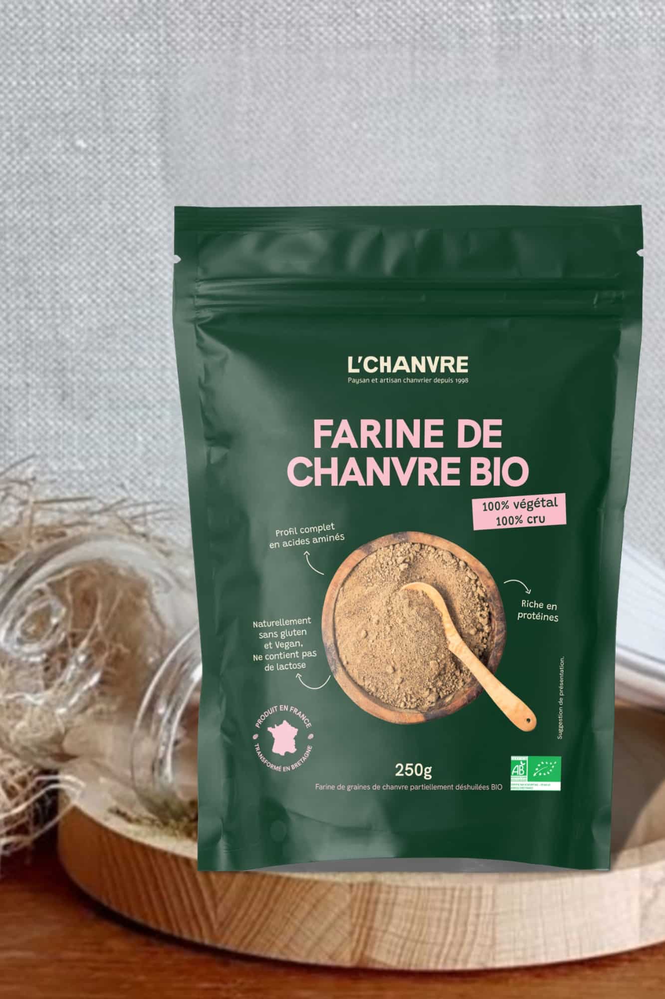 Graines de chanvre décortiquées bio L’Chanvre 250 g riches en protéines et oméga 3
