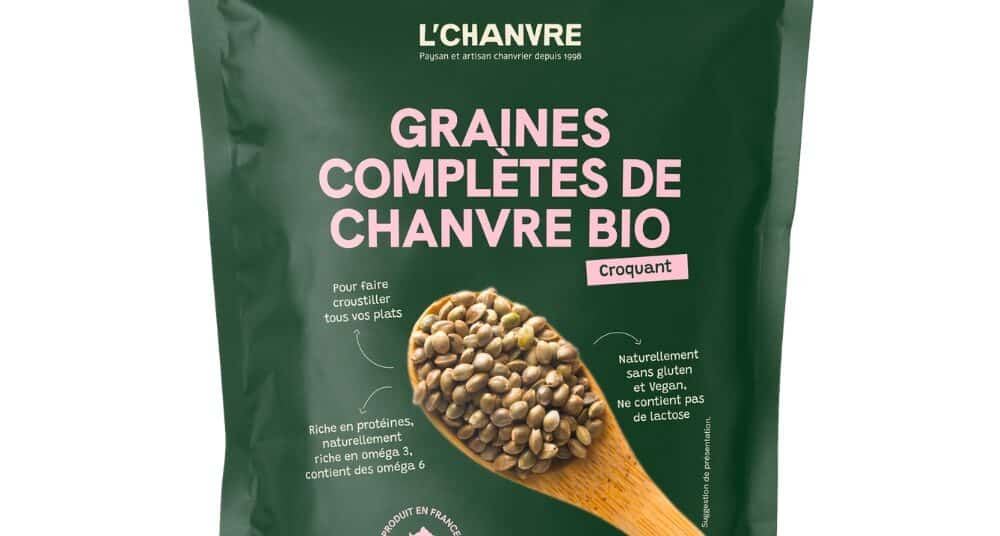 Graines de chanvre complètes bio L’Chanvre 250 g croquantes riches en fibres et protéines