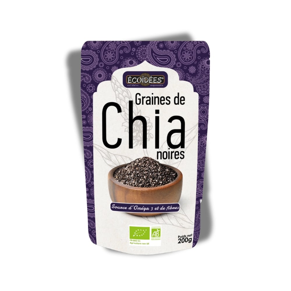 Graines de chia noires bio Écoidées 200 g – superaliment riche en fibres et oméga-3