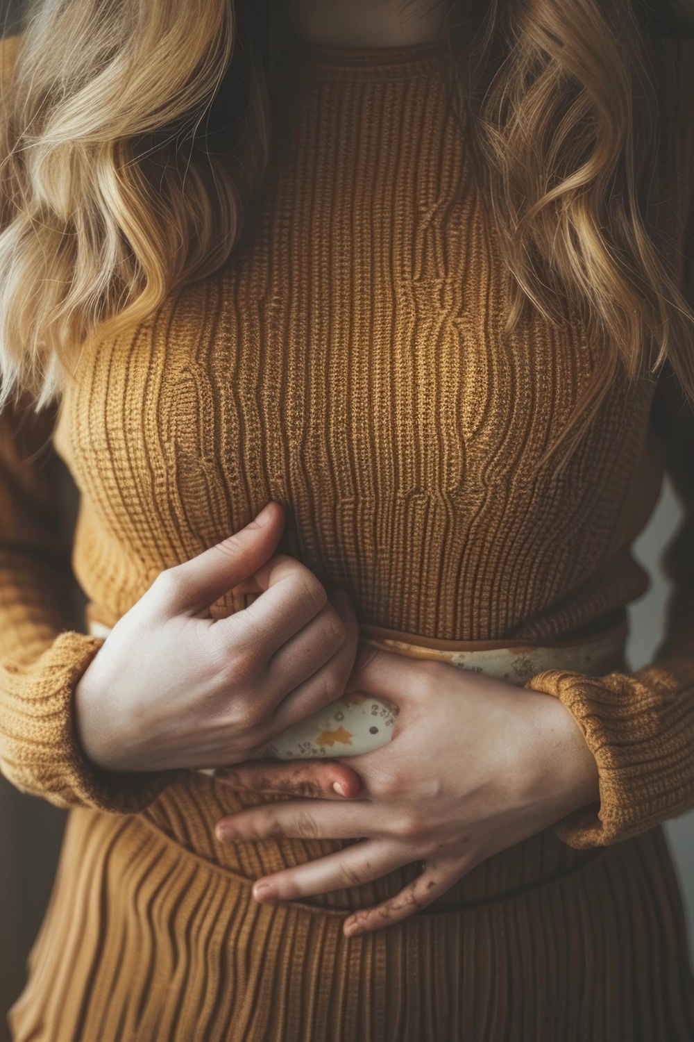 Femme tenant son ventre illustrant le rôle du microbiote intestinal et du côlon dans l’équilibre digestif et le bien-être général