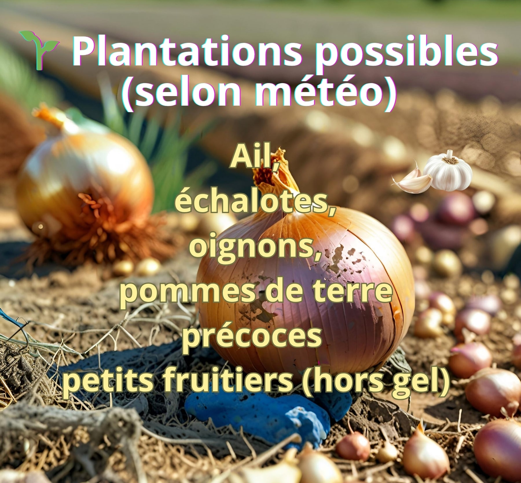 Plantations d’avril au potager ail échalotes oignons pommes de terre précoces petits fruitiers jardin printemps
