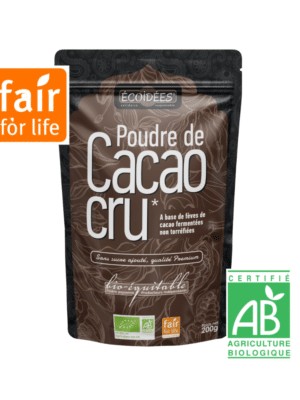 Poudre de cacao cru bio Écoidées en sachet, cacao non torréfié riche en antioxydants