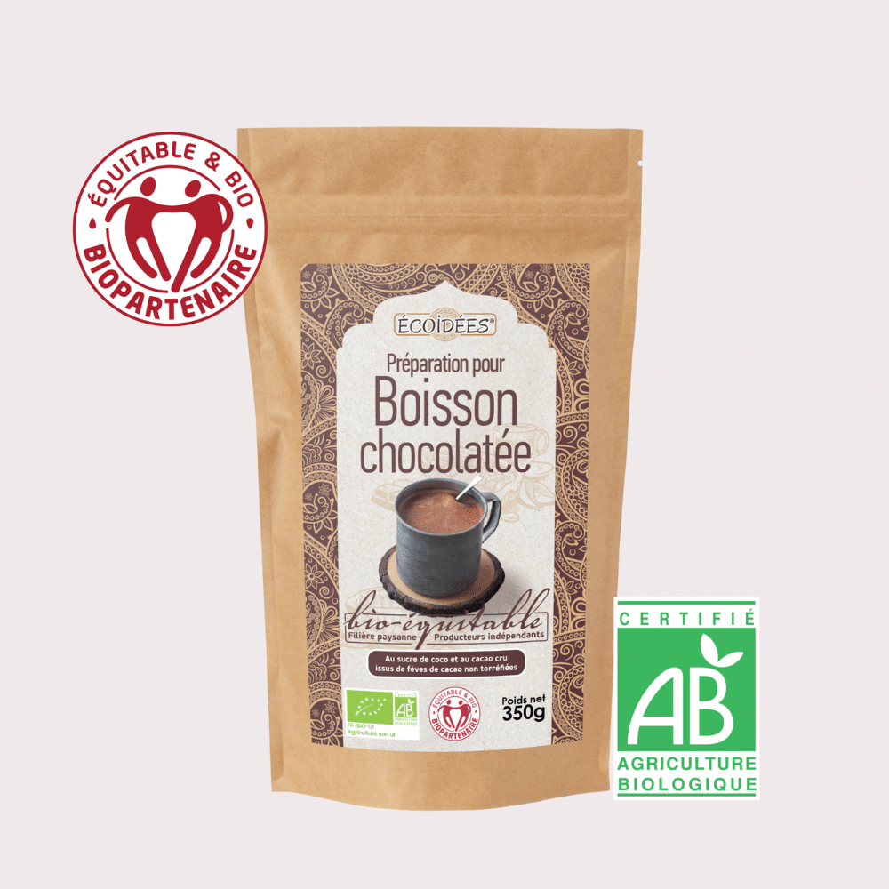 Préparation pour boisson chocolatée bio Écoidées cacao cru et sucre de coco équitable