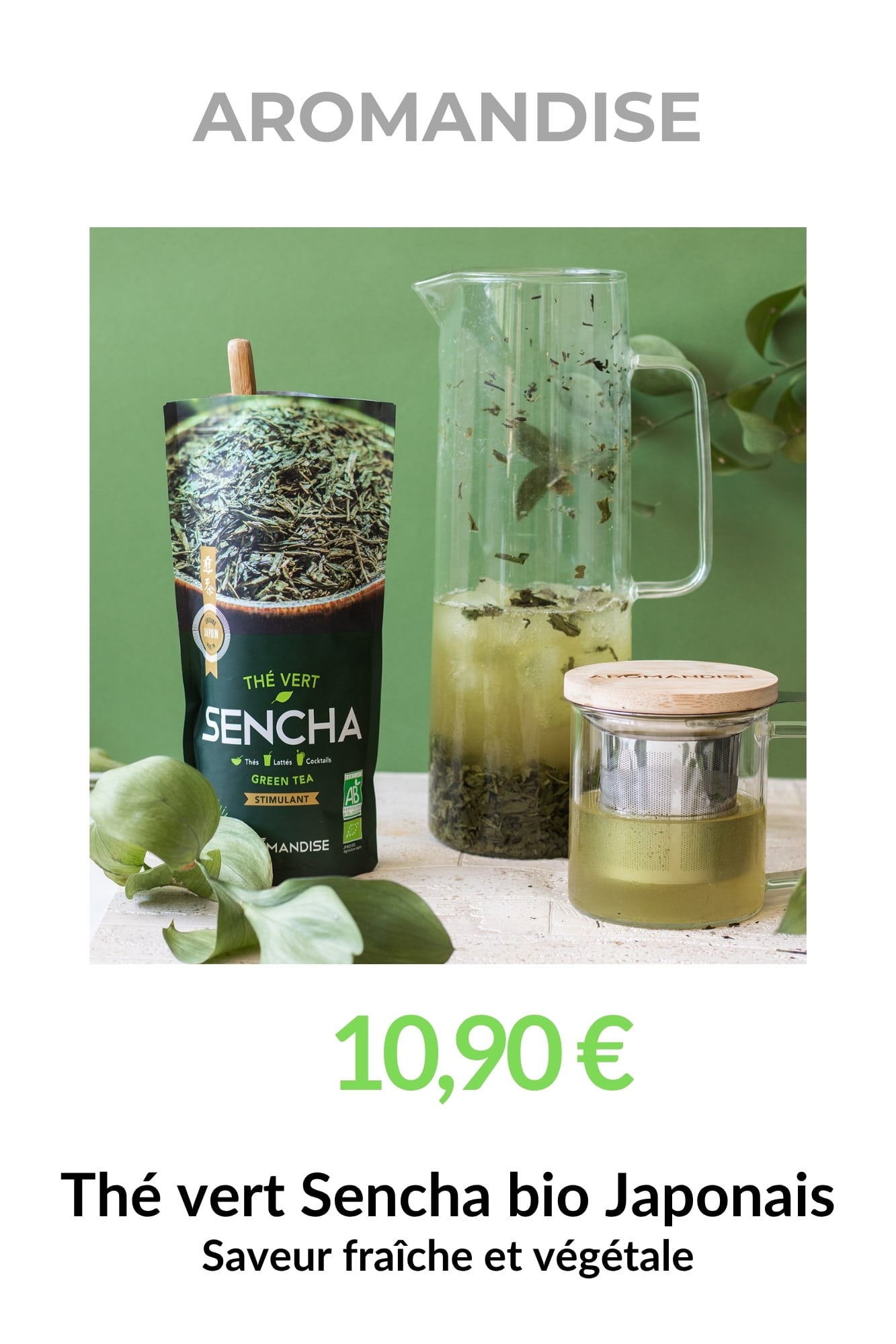 infusion sencha bio japon feuilles entieres aromandise tasse the vert
