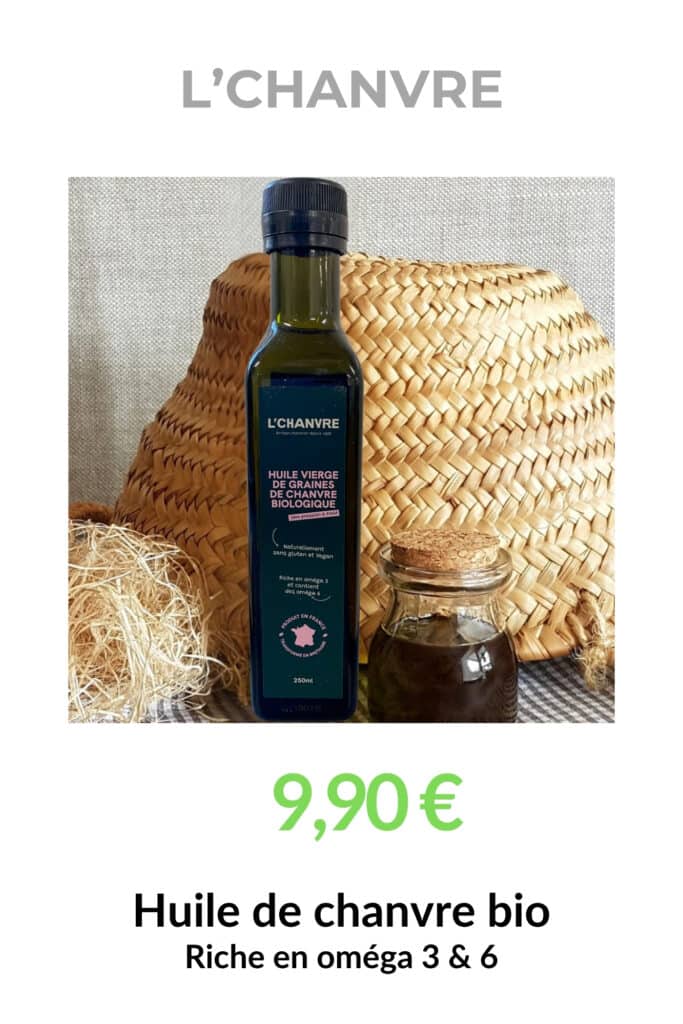 Huile de chanvre bio riche en oméga 3 et 6 bouteille 250 ml utilisation alimentaire